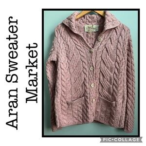 Aran Sweater Market Dusty Pink Merino Wool Collared Cardigan Size S